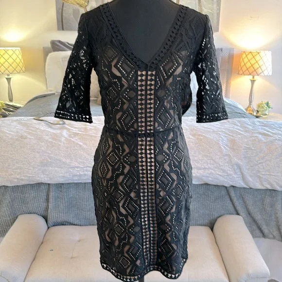 black maxi dress with lace Black Polka Dot Lace Trim V-Neck Maxi Dress